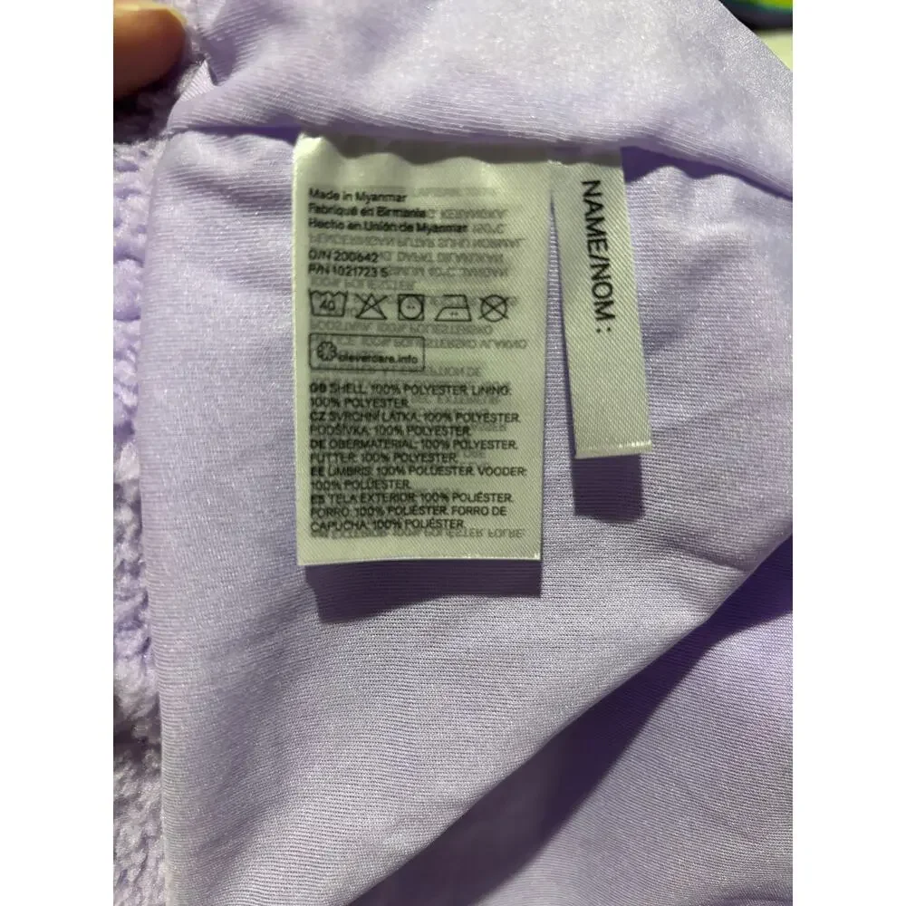 H & M 8/10 lavander hooded bear ears fleece jacket pockets lined nwt unworn